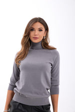 4212 STRICKWAREN ROLLKRAGENPULLOVER MIT SCHLECHTEN ÄRMELN - GRAU