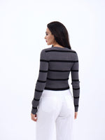 42221 TRİKO ÇİZGİLİ FİTİLLİ CROP-ANTRASİT-SİYAH
