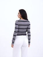42221 STRICKWAREN GESTREIFTES CORD CROP-GRAU-SCHWARZ