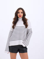 42361 TRİKO BALIKÇI YAKA ÇİZGİLİ SALAŞ-EKRU-SİYAH