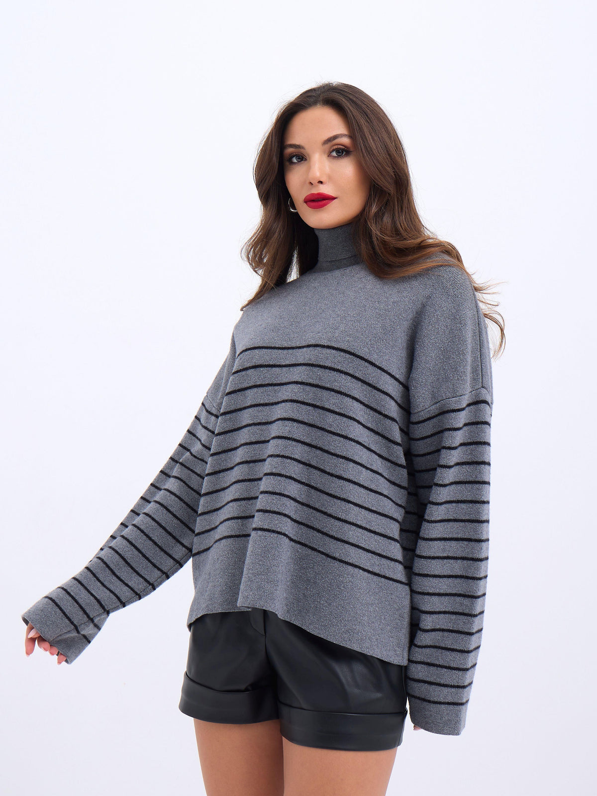 42361 TRİKO BALIKÇI YAKA ÇİZGİLİ SALAŞ-GRİ-SİYAH