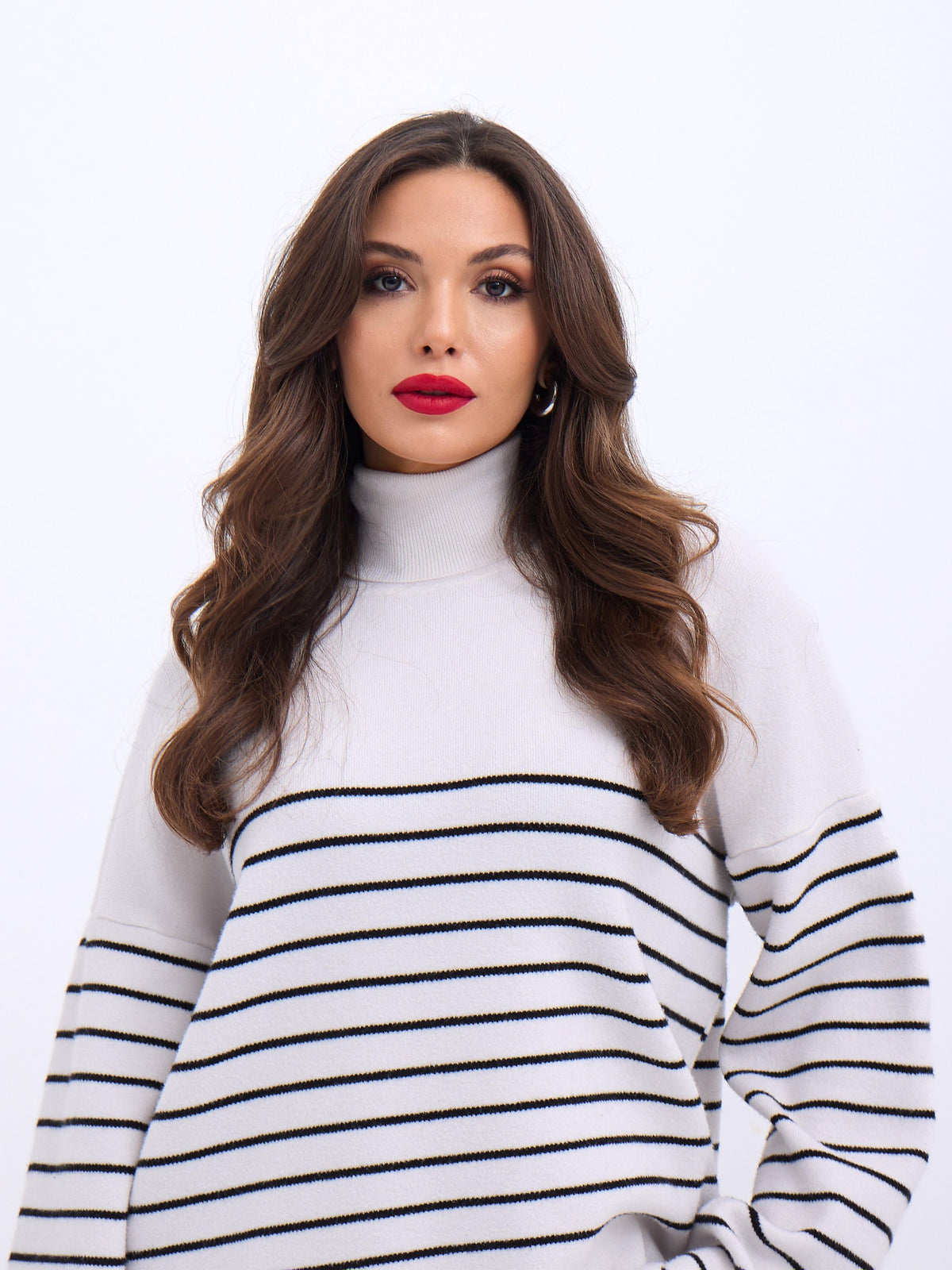 42361 TRİKO BALIKÇI YAKA ÇİZGİLİ SALAŞ-EKRU-SİYAH