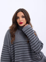 42361 TRİKO BALIKÇI YAKA ÇİZGİLİ SALAŞ-GRİ-SİYAH