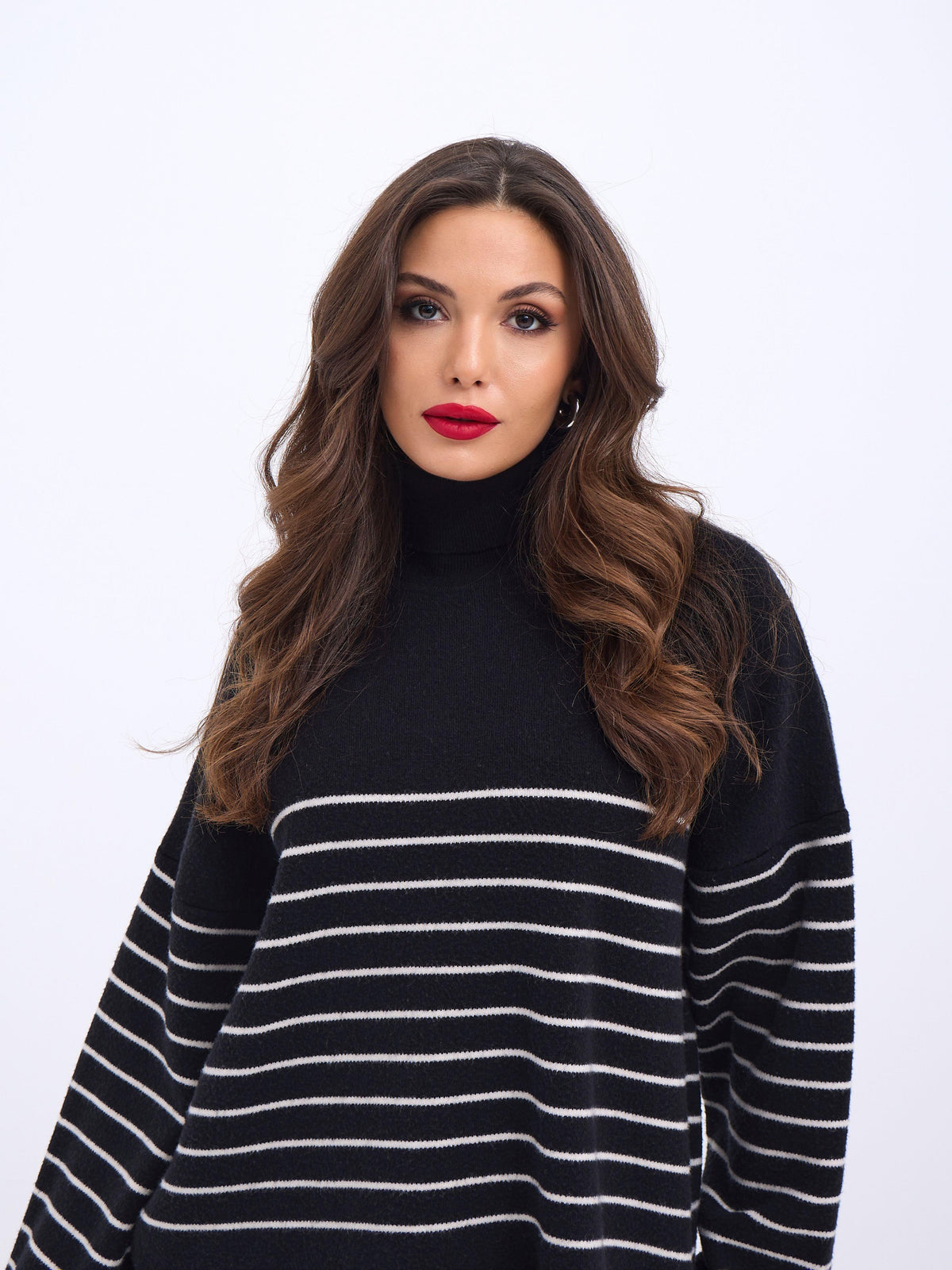 42361 TRİKO BALIKÇI YAKA ÇİZGİLİ SALAŞ-SİYAH-EKRU