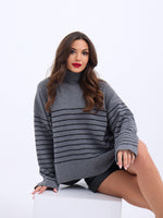 42361 TRİKO BALIKÇI YAKA ÇİZGİLİ SALAŞ-GRİ-SİYAH