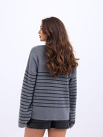 42361 TRİKO BALIKÇI YAKA ÇİZGİLİ SALAŞ-GRİ-SİYAH