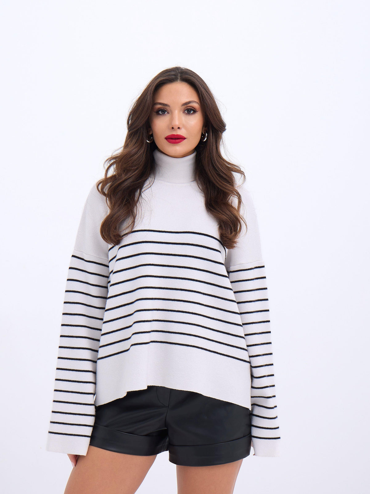 42361 TRİKO BALIKÇI YAKA ÇİZGİLİ SALAŞ-EKRU-SİYAH