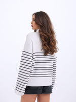42361 TRİKO BALIKÇI YAKA ÇİZGİLİ SALAŞ-EKRU-SİYAH