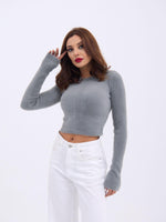 42471 TRİKO CROP KAZAK-GRİ