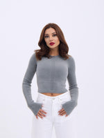 42471 TRİKO CROP KAZAK-GRİ