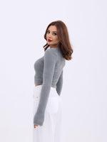 42471 TRİKO CROP KAZAK-GRİ