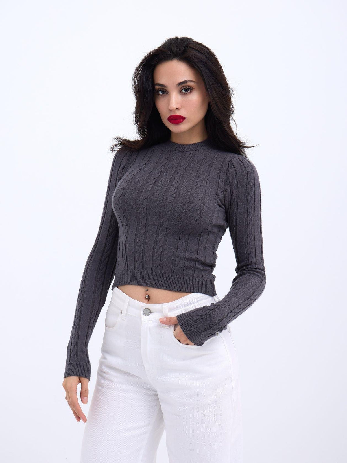 42491 STRICKWAREN KURZER PULLOVER-ANTHRAZIT