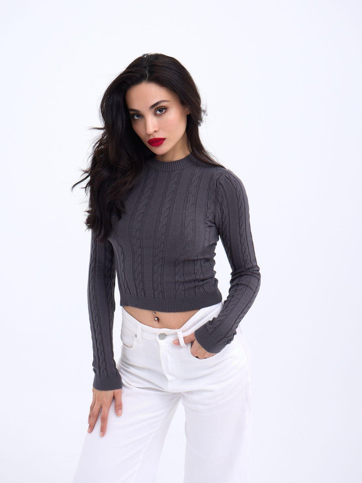 42491 STRICKWAREN KURZER PULLOVER-ANTHRAZIT