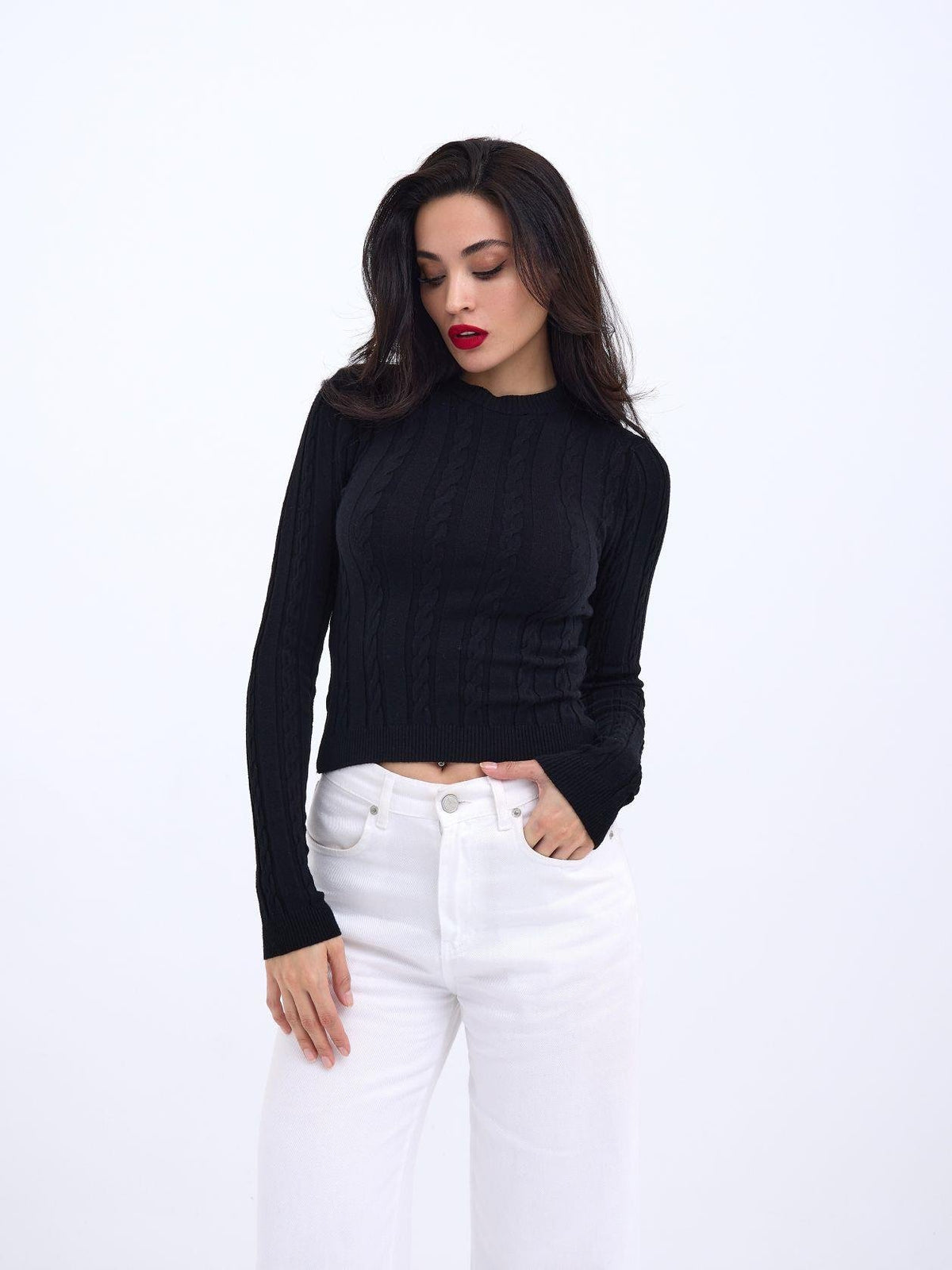 42491 STRICKWAREN KURZER PULLOVER-SCHWARZ