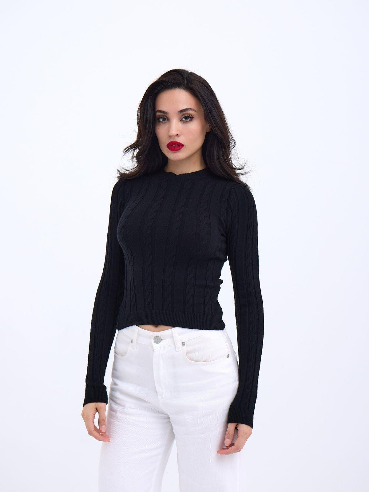 42491 STRICKWAREN KURZER PULLOVER-SCHWARZ