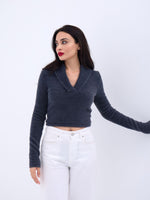 42531 STRICKWAREN SILBERNER KRAGEN CROP-ANTHRAZIT
