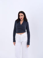 42531 STRICKWAREN SILBERNER KRAGEN CROP-ANTHRAZIT