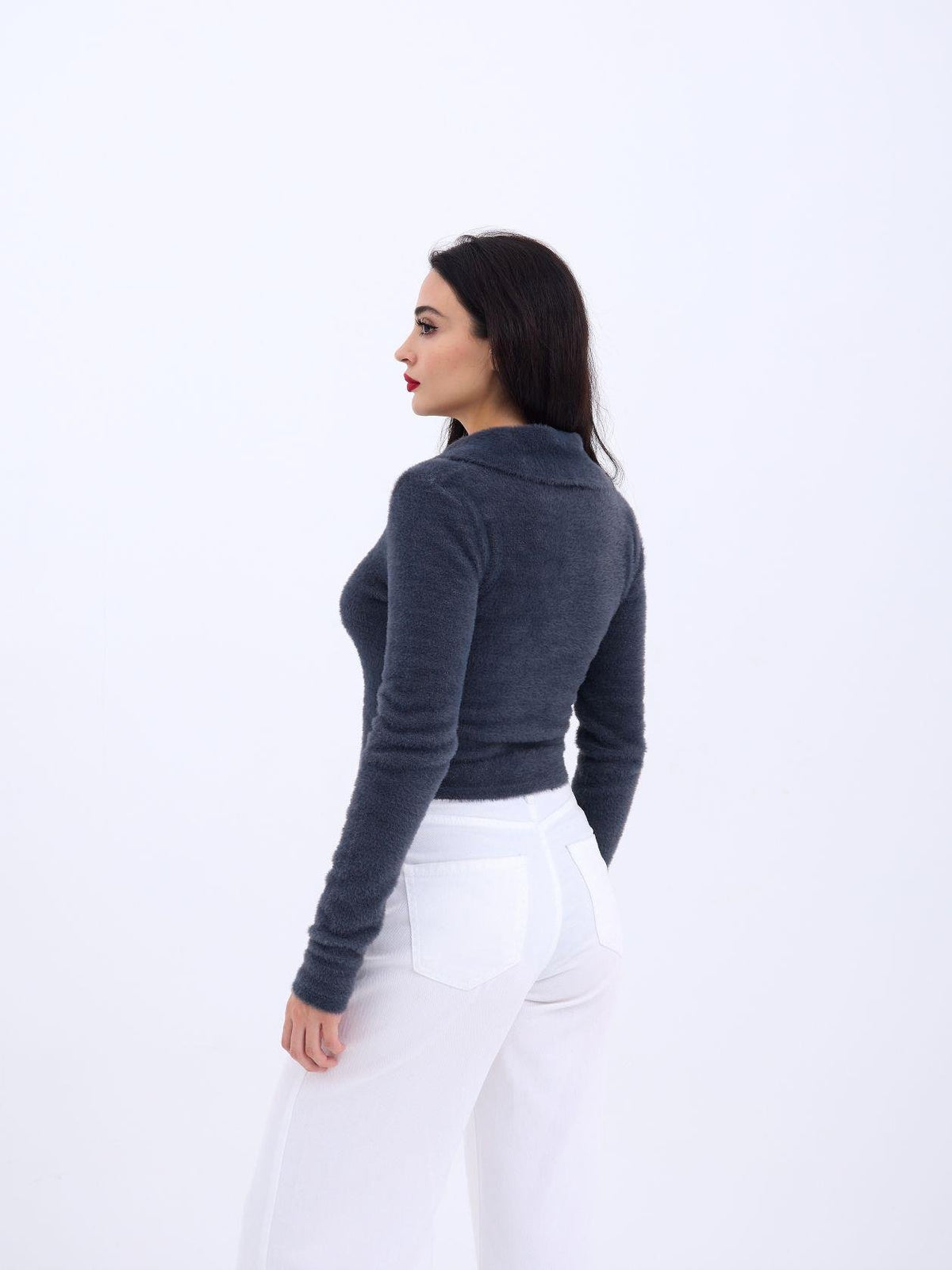 42531 STRICKWAREN SILBERNER KRAGEN CROP-ANTHRAZIT