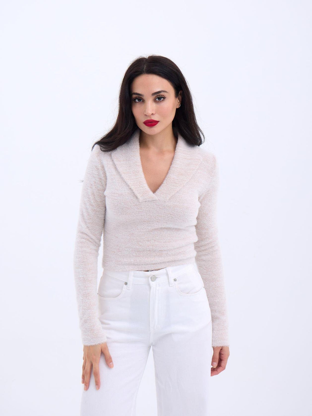 42531 STRICKWAREN GLITZERKRAGEN CROP-ECRU