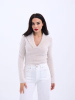 42531 TRİKO SİMLİ YAKALI CROP-EKRU