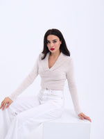 42531 TRİKO SİMLİ YAKALI CROP-EKRU