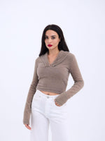 42531 STRICKWAREN GLITZER-KRAGEN CROP-BRAUN