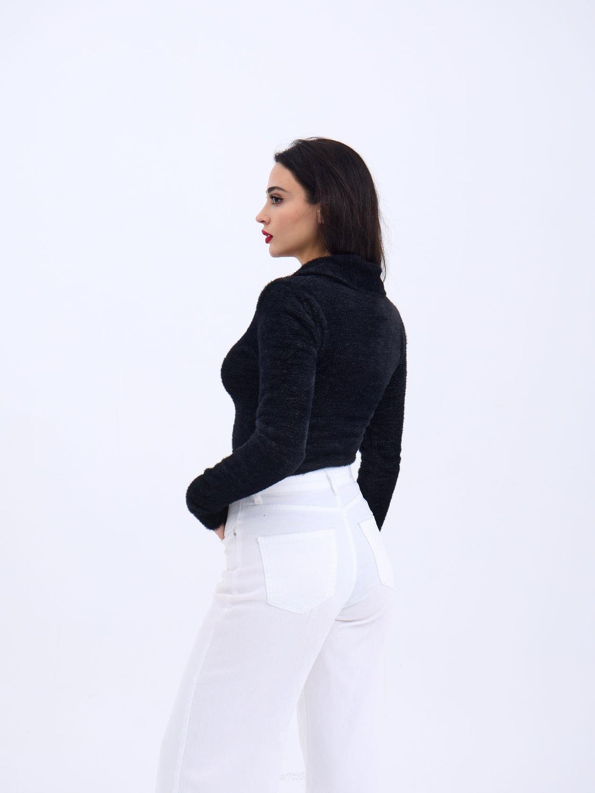 42531 STRICKWAREN GLITZER-KRAGEN CROP-SCHWARZ