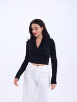 42531 STRICKWAREN GLITZER-KRAGEN CROP-SCHWARZ