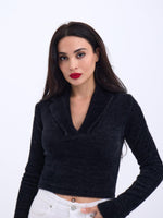 42531 STRICKWAREN GLITZER-KRAGEN CROP-SCHWARZ