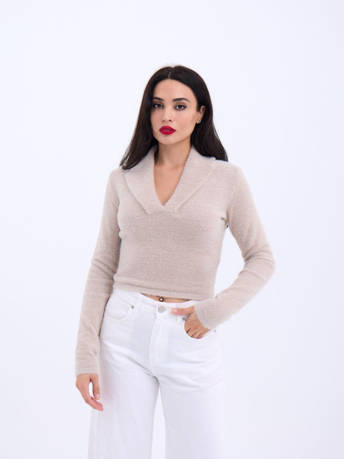42531 STRICKWAREN GLITZERKRAGEN CROP-STONE
