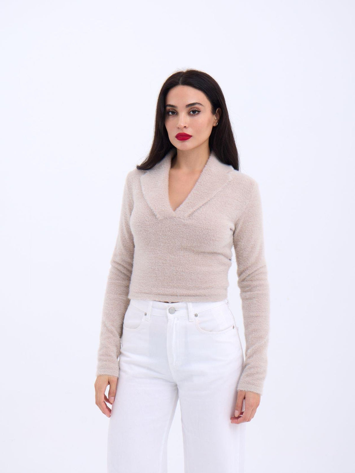 42531 STRICKWAREN GLITZERKRAGEN CROP-STONE