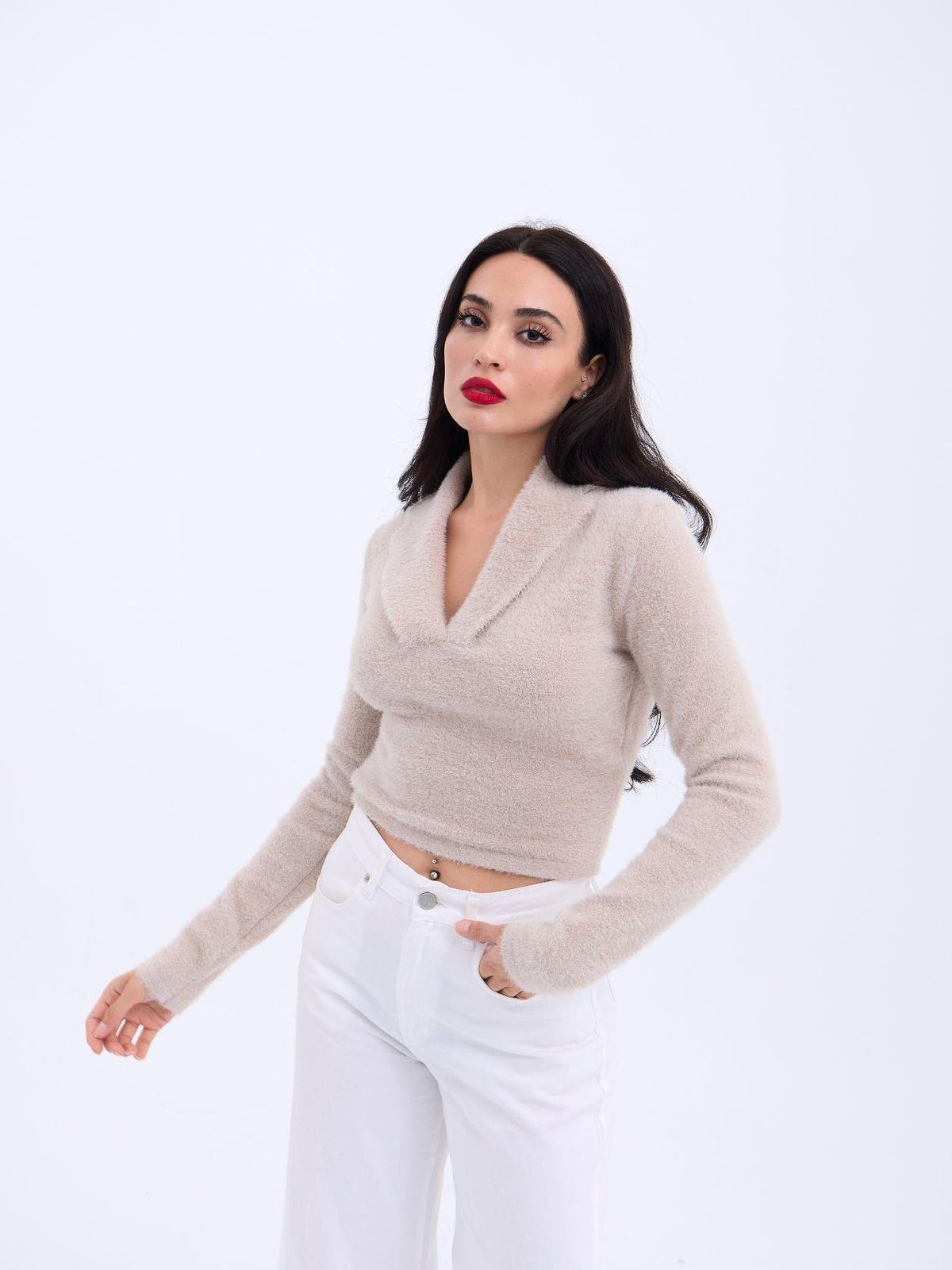 42531 STRICKWAREN GLITZERKRAGEN CROP-STONE