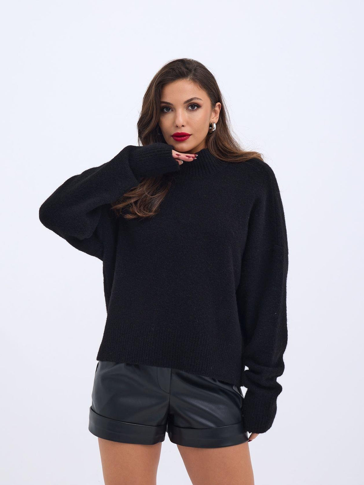 43041 STRICKPULLOVER MIT RUNDHALSKRAGEN - SCHWARZ
