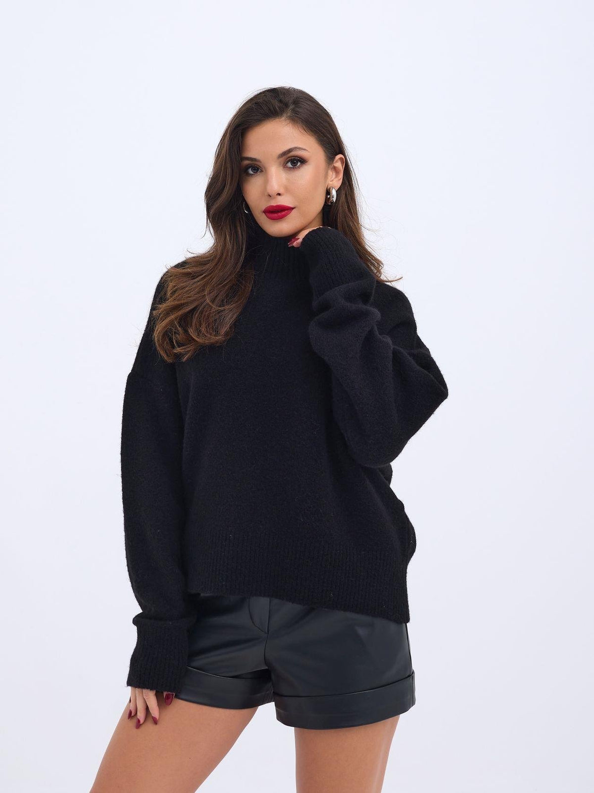 43041 STRICKPULLOVER MIT RUNDHALSKRAGEN - SCHWARZ