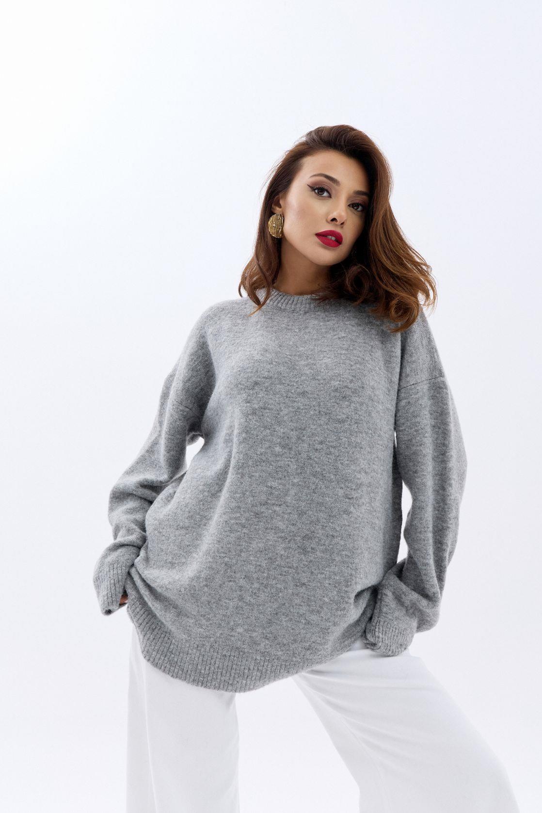 43071 STRICKWAREN RUNDHALSKRAGEN LOCKERER PULLOVER-GRAU