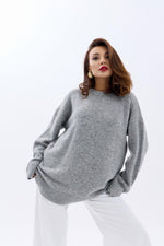 43071 STRICKWAREN RUNDHALSKRAGEN LOCKERER PULLOVER-GRAU