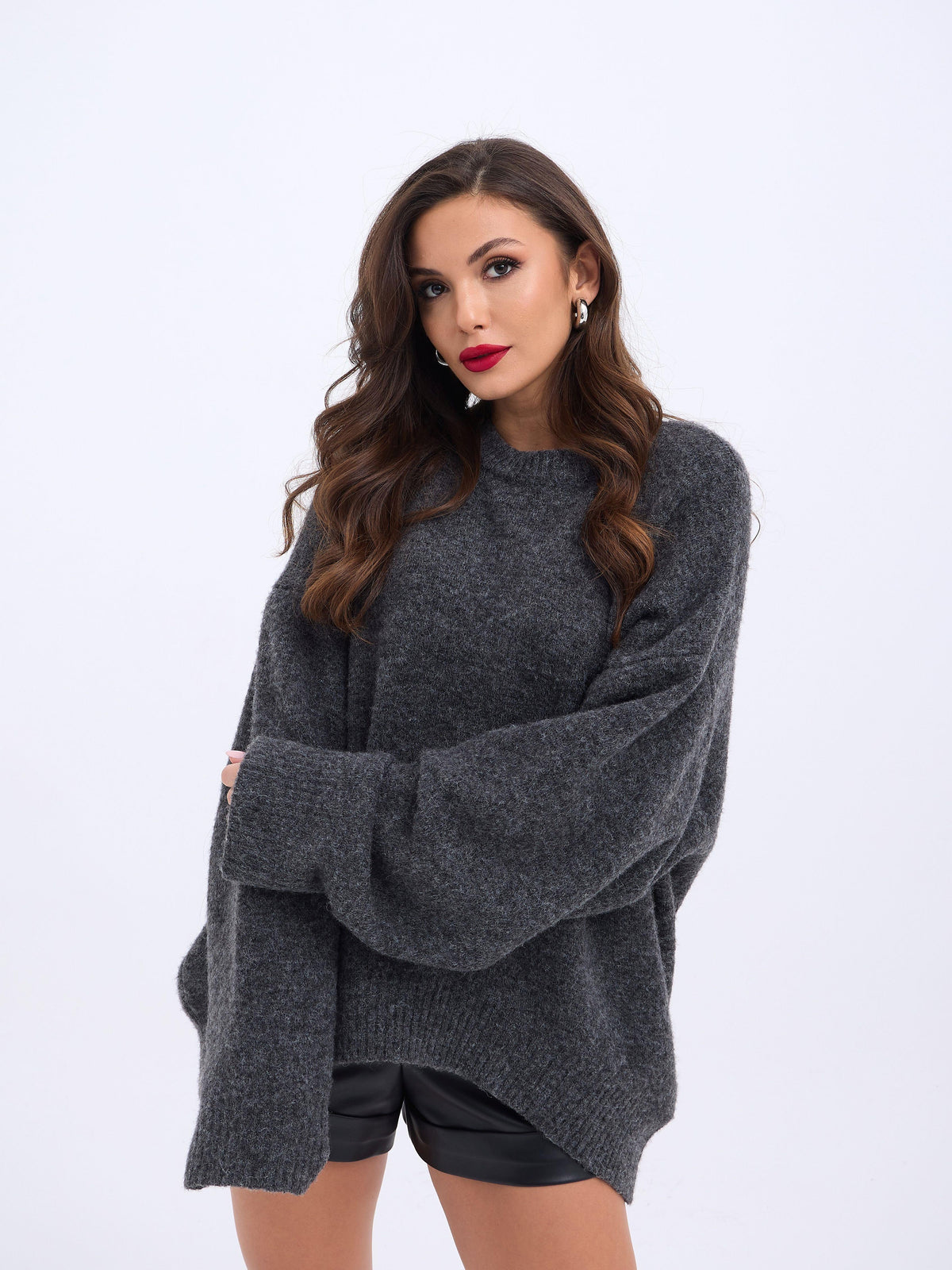 43101 STRICKWAREN KURZER VORNE GLATTER PULLOVER-ANTHRAZIT