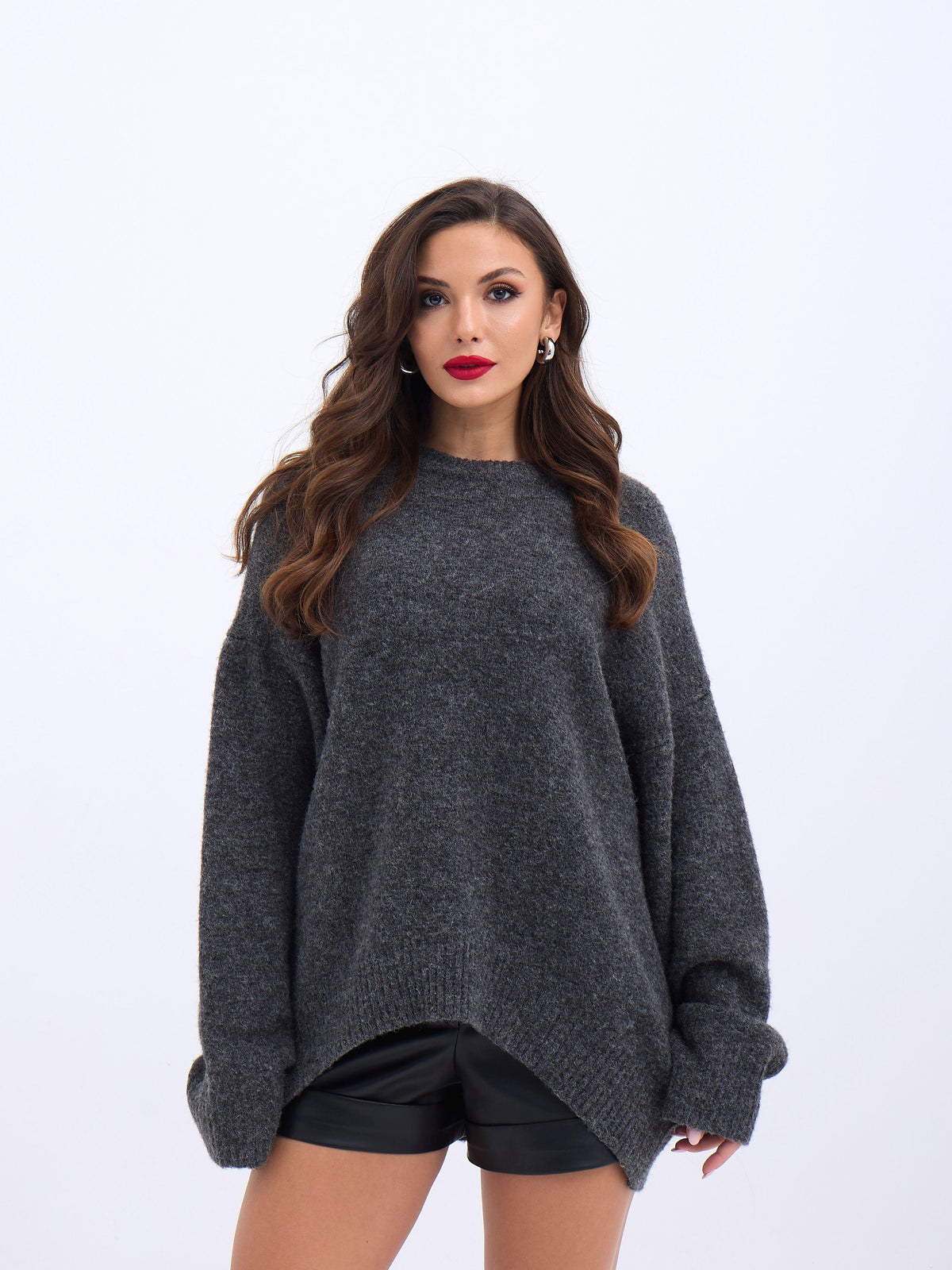 43101 STRICKWAREN KURZER VORNE GLATTER PULLOVER-ANTHRAZIT