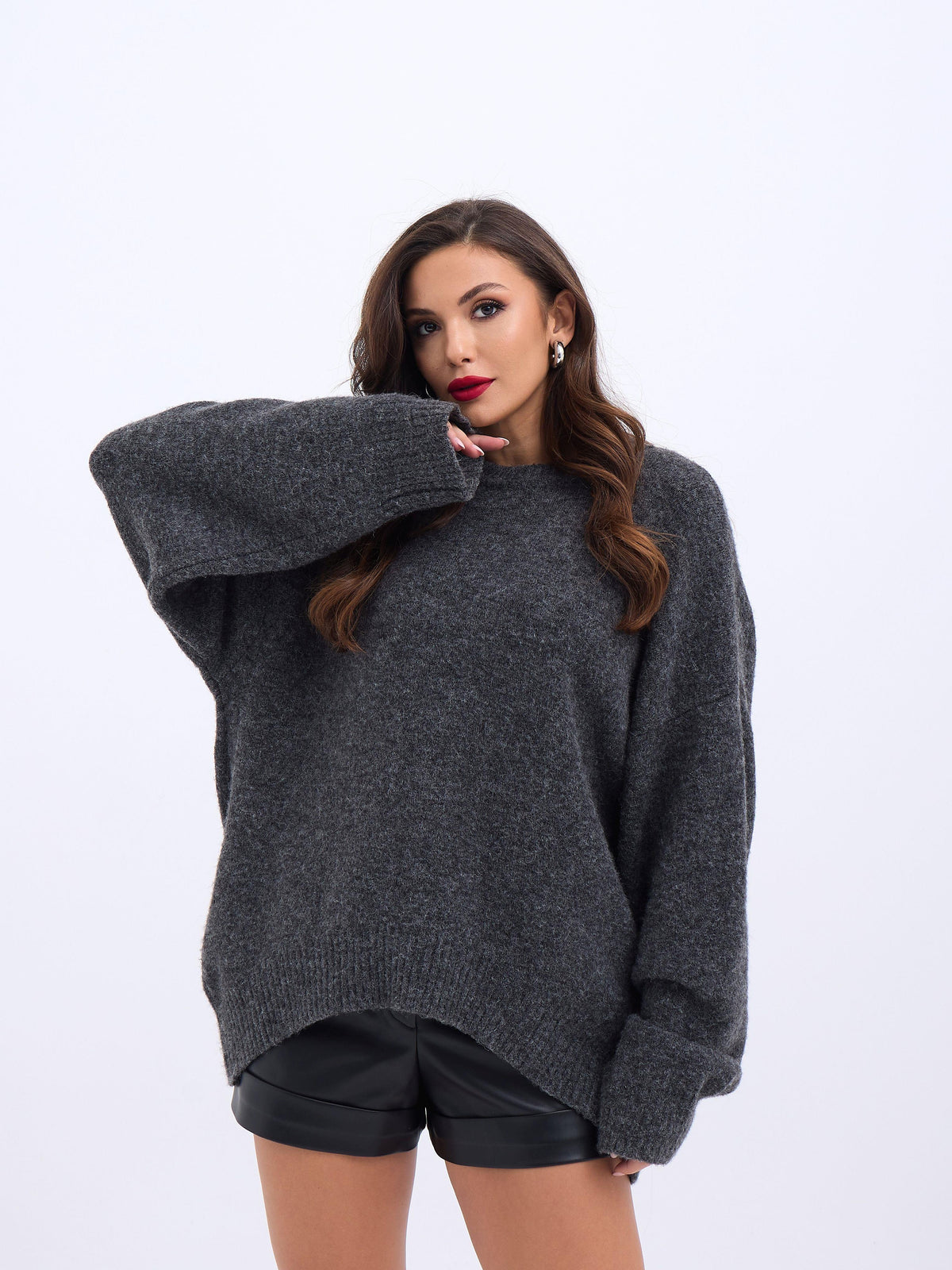 43101 STRICKWAREN KURZER VORNE GLATTER PULLOVER-ANTHRAZIT