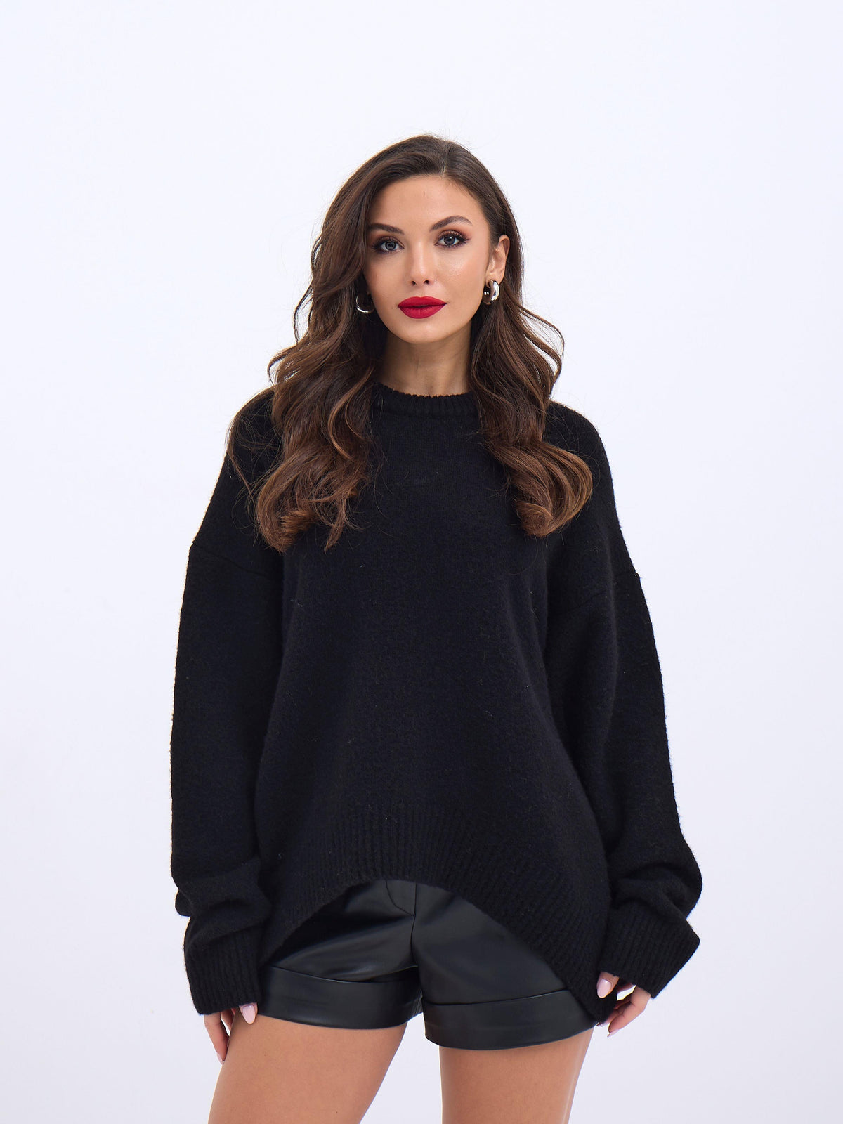 43101 STRICKWAREN KURZER VORNE GLATTER PULLOVER-SCHWARZ