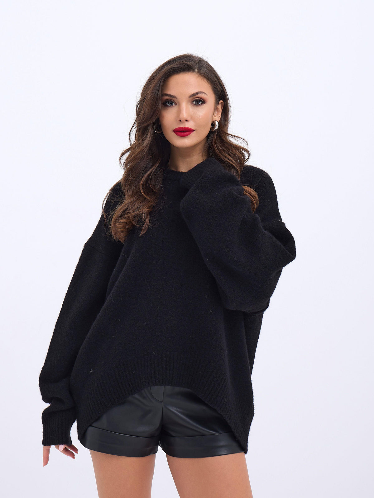 43101 STRICKWAREN KURZER VORNE GLATTER PULLOVER-SCHWARZ