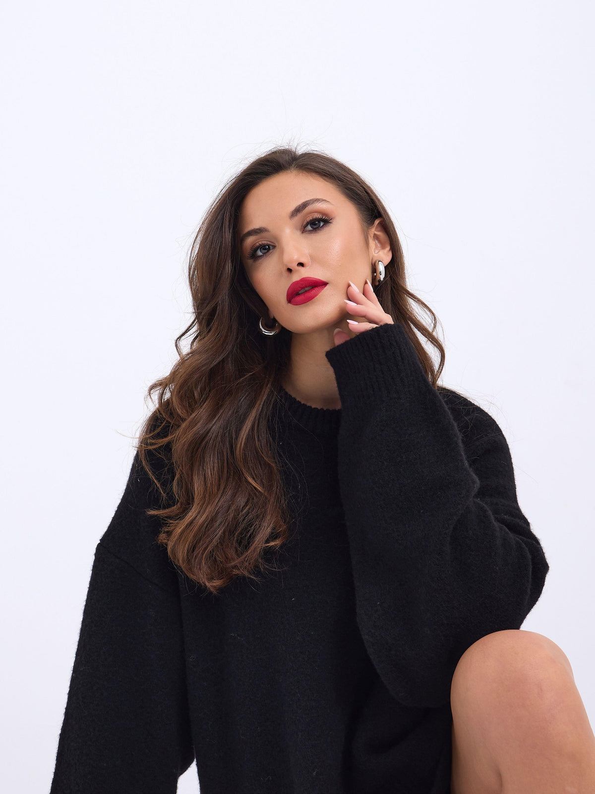 43101 STRICKWAREN KURZER VORNE GLATTER PULLOVER-SCHWARZ