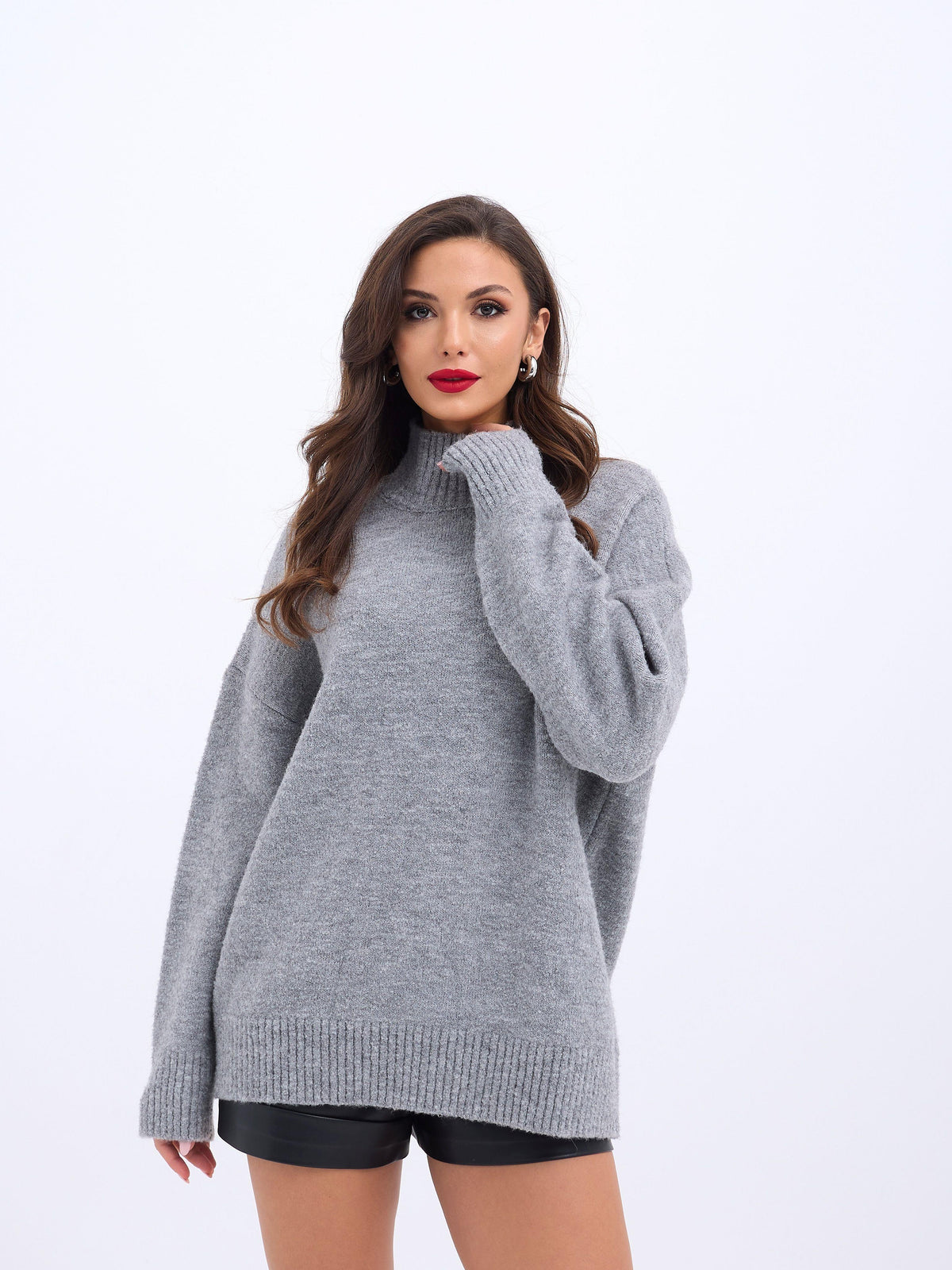 43141 STRICKWAREN HALBER ROLLKRAGENPULLOVER-GRAU