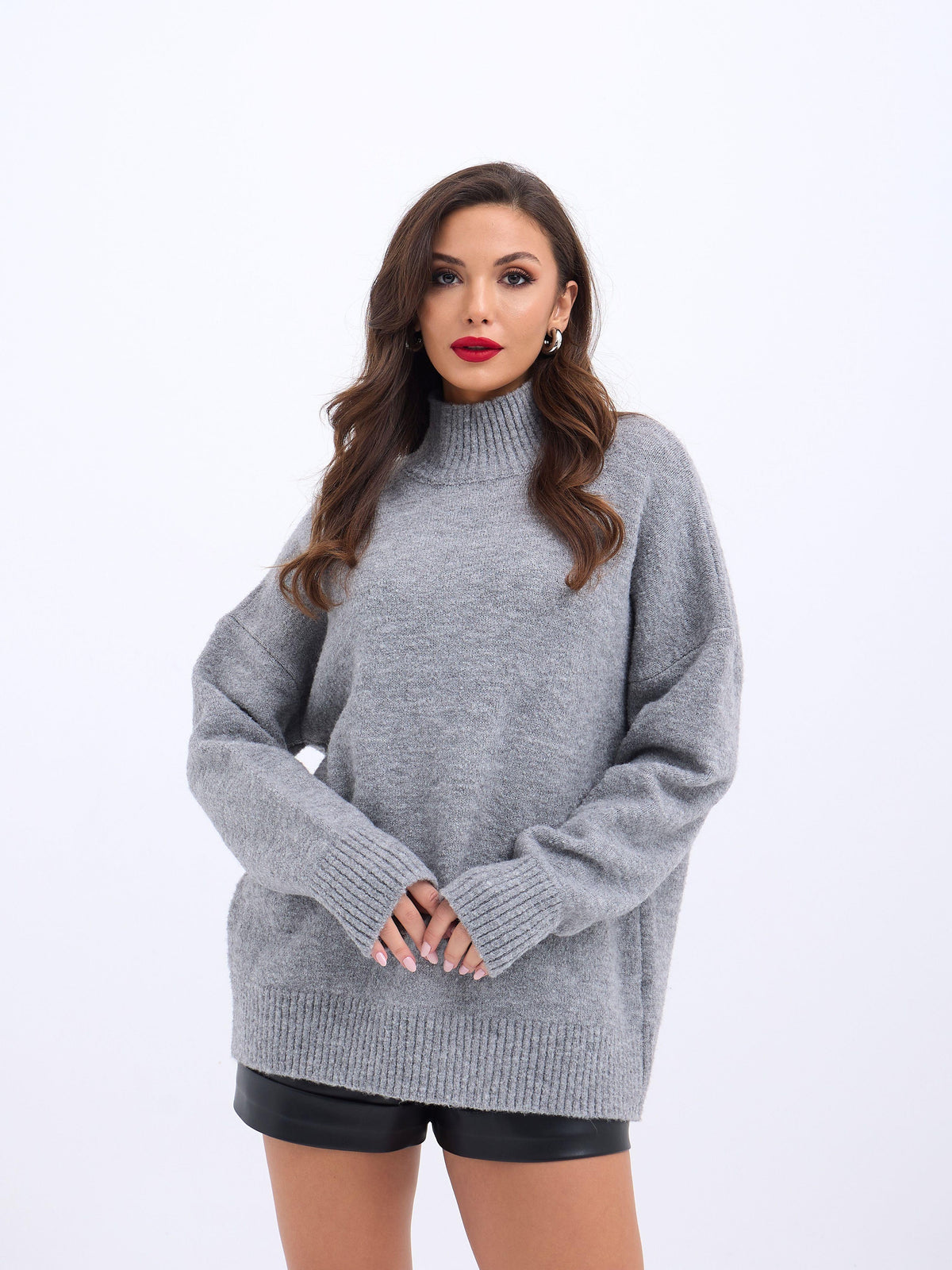 43141 STRICKWAREN HALBER ROLLKRAGENPULLOVER-GRAU