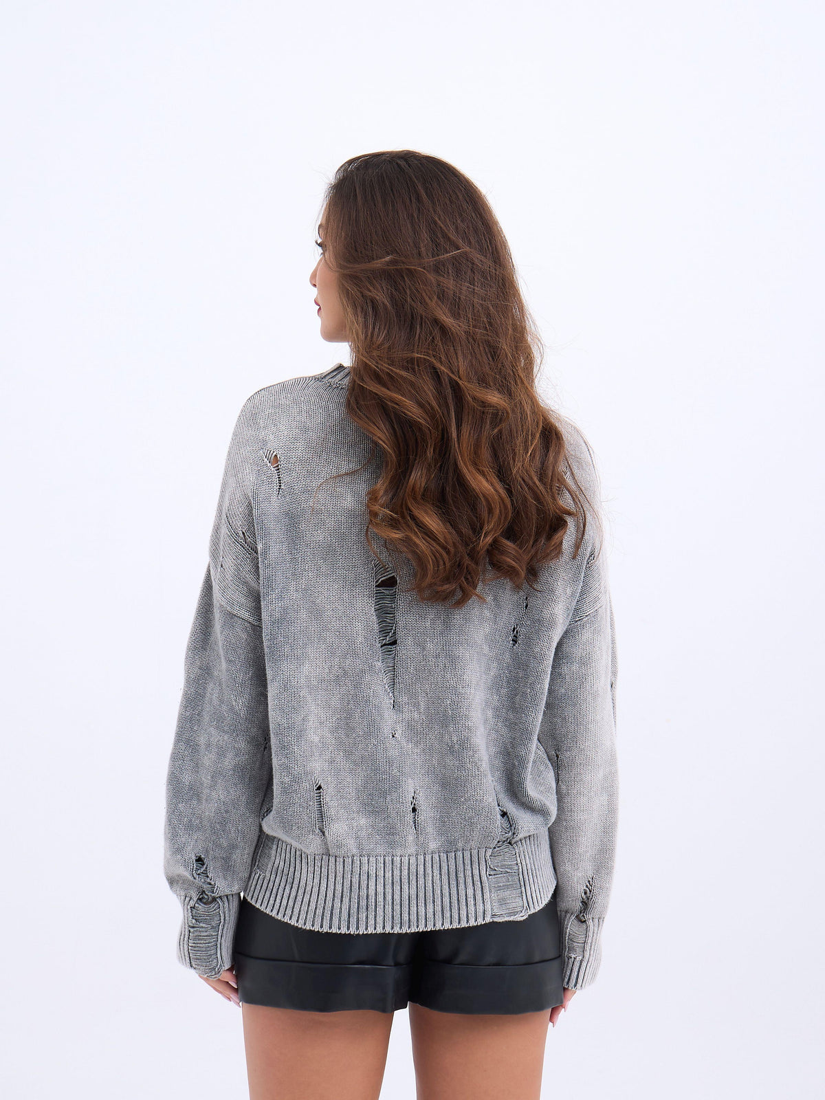 43201 TRİKO YIRTIKLI SALAŞ KAZAK-GRİ