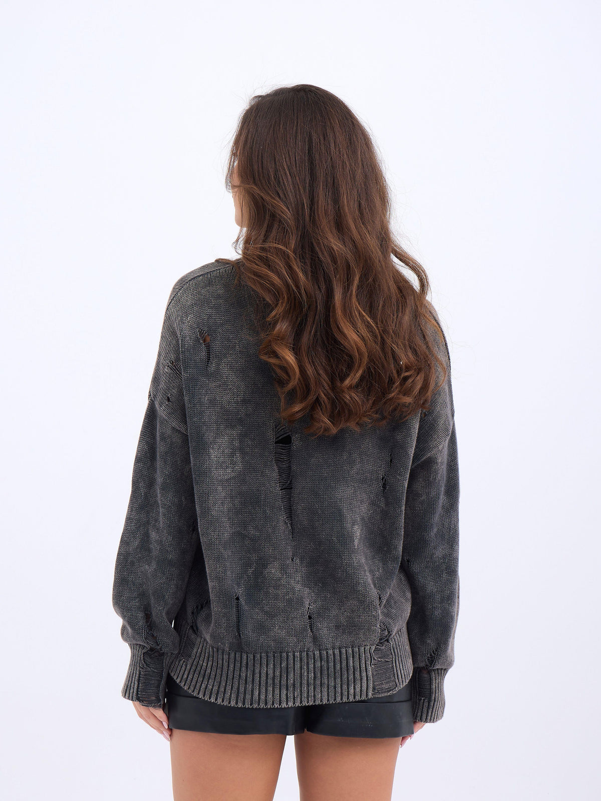 43201 TRİKO YIRTIKLI SALAŞ KAZAK-SİYAH