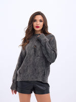 43201 TRİKO YIRTIKLI SALAŞ KAZAK-SİYAH