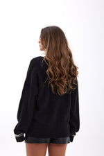 43291 STRICKWAREN V-AUSSCHNITT GESTREIFT PULLOVER-SCHWARZ-ECRU