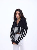 43311 TRİKO ÇİZGİLİ FERMUARLI CROP-ANTRASİT-SİYAH