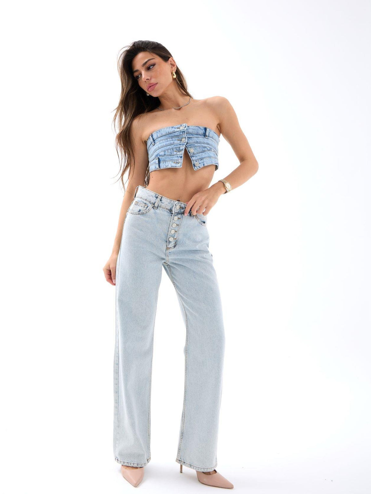 5171 DENIM BUTTONED WIDE KEG-LIGHT BLUE